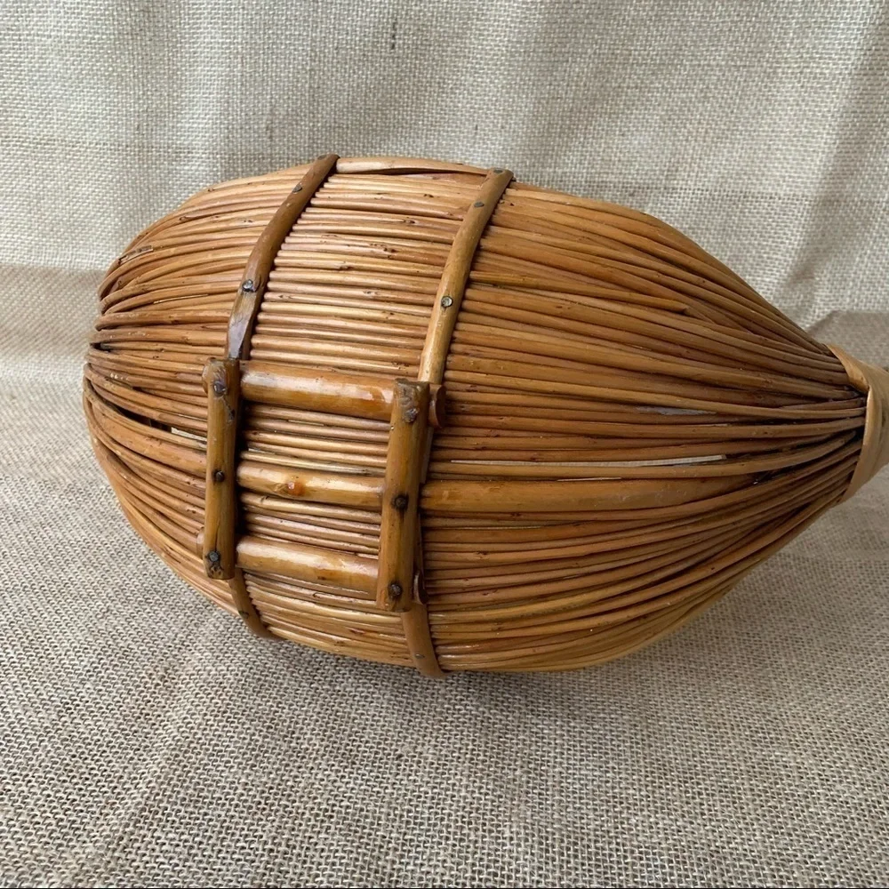 Vintage Handmade Bamboo Rattan Gathering Egg Basket Boho Farmhouse